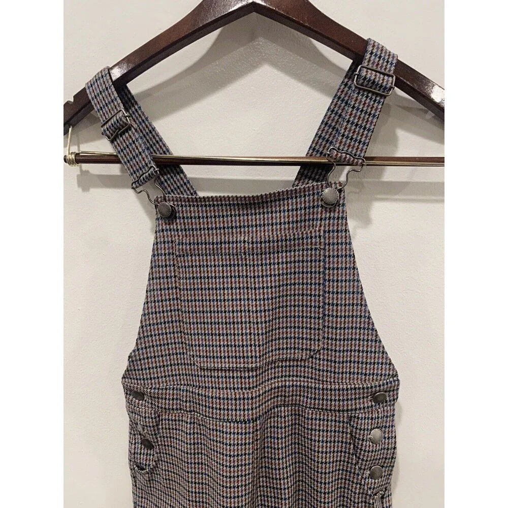 Zara Little Girls Houndstooth Pattern Overalls in Gray/Brown Size 9